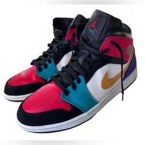 NIKE Air Jordan 1 Mid 'Multi-Color' Nike Hightop Sneakers Size 13